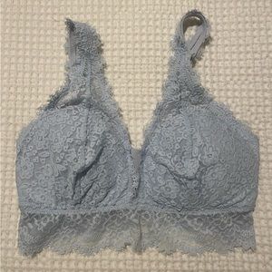 Aerie Eyelash Lace padded plunge Bralette M(DD) Light Blue